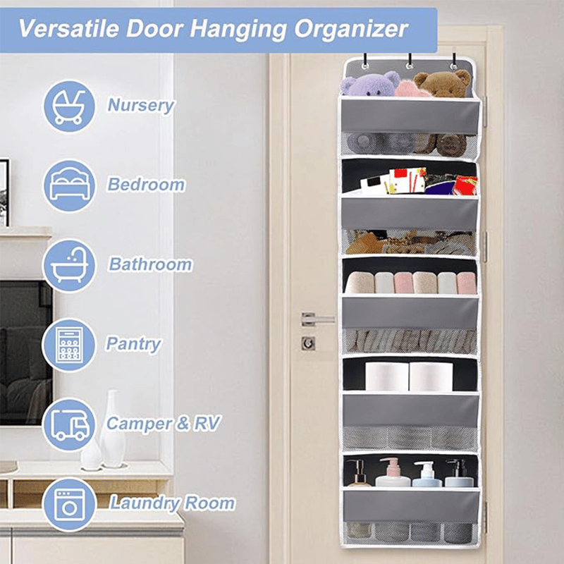 👍The Door Storage Organizer with 5 Pockets 10 Mesh Pockets