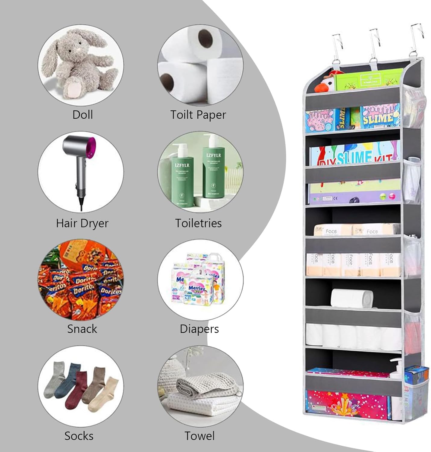 👍The Door Storage Organizer with 5 Pockets 10 Mesh Pockets