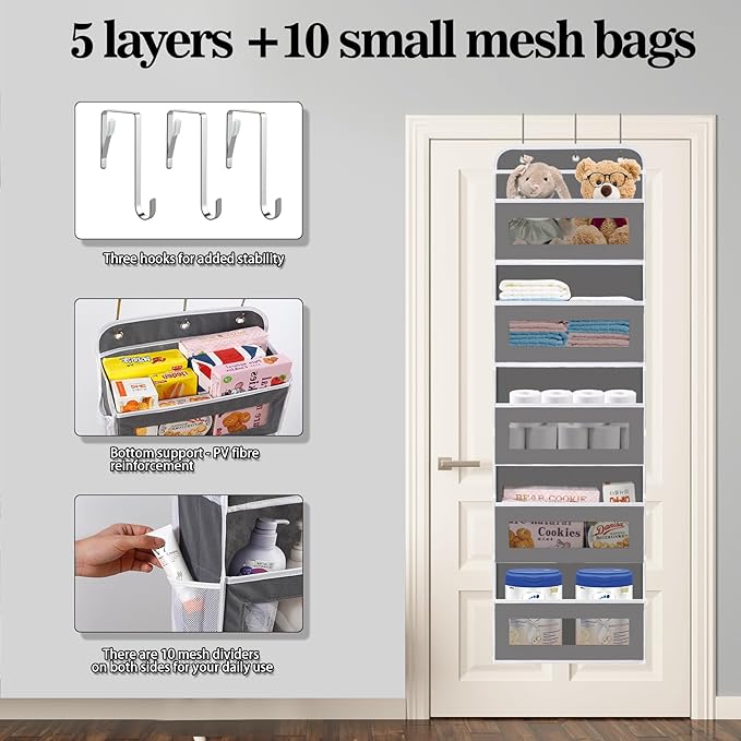 👍The Door Storage Organizer with 5 Pockets 10 Mesh Pockets